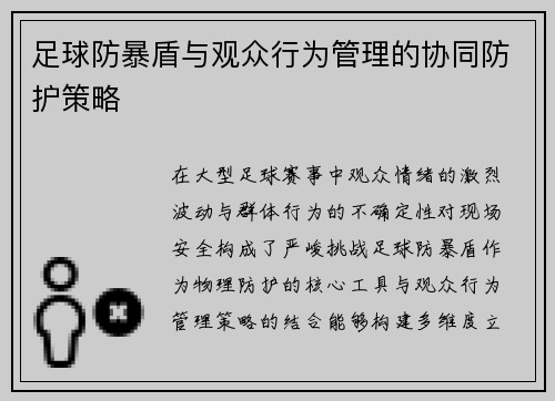 足球防暴盾与观众行为管理的协同防护策略